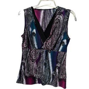 Women’s tank top, paisley, black and purple V-neck sleeveless